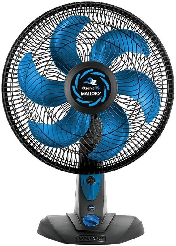 Ventilador Mallory Ozônic Mesa Preto Azul 40 cm com Repelente 126W