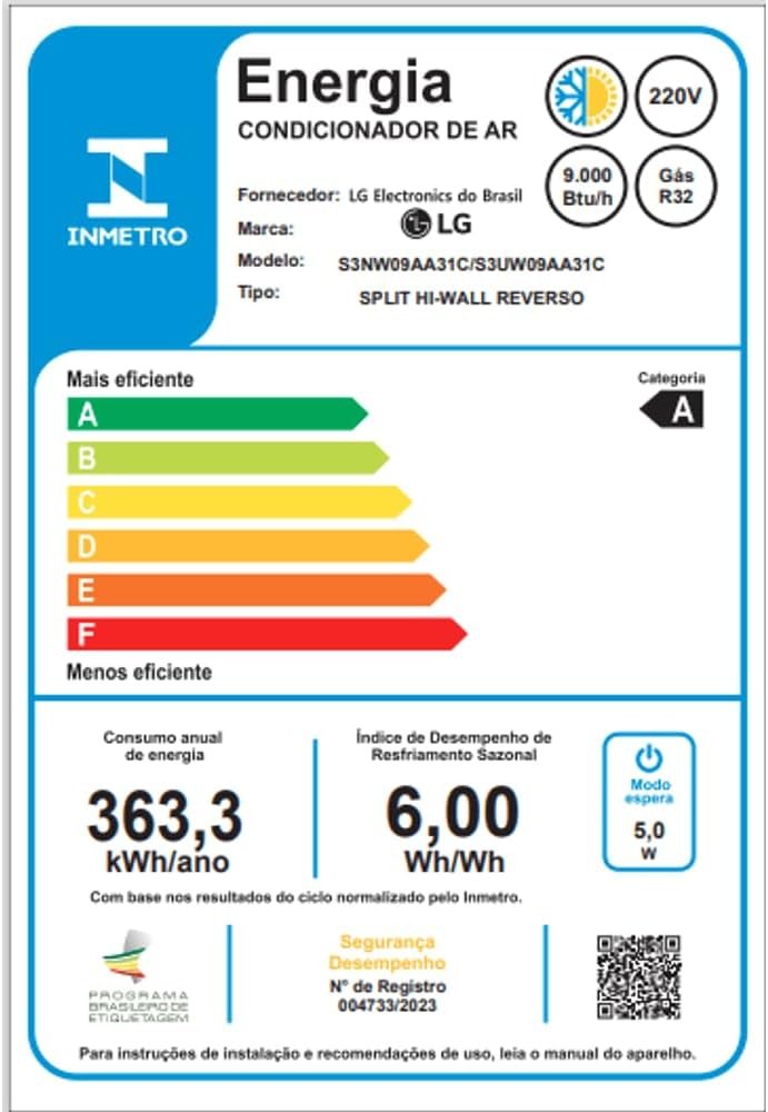 Ar Condicionado Hi Wall LG Dual Inverter Voice 9.000 Btus Quente e Frio 4 220v R 32 S3NW09AA31CEB2GA