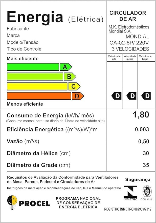 Circulador de Ar CA 02 P6 30cm Premium Mondial 2