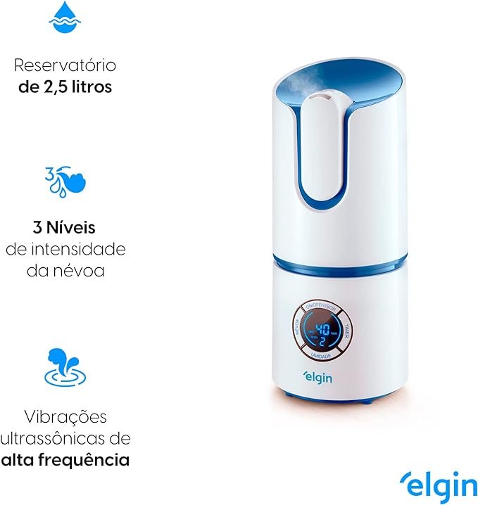 Umidificador de Ar Elgin Digital Inteligente 2,5 Litros Branco e Azul Bivolt 2