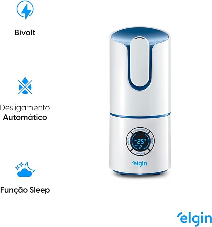 Umidificador de Ar Elgin Digital Inteligente 2,5 Litros Branco e Azul Bivolt 3