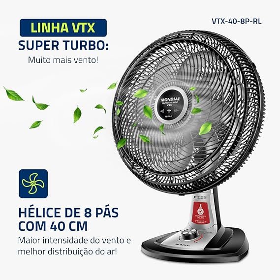 Ventilador 40cm Super Turbo 8 Pás Mondial VTX 40 8P RL 140W 2