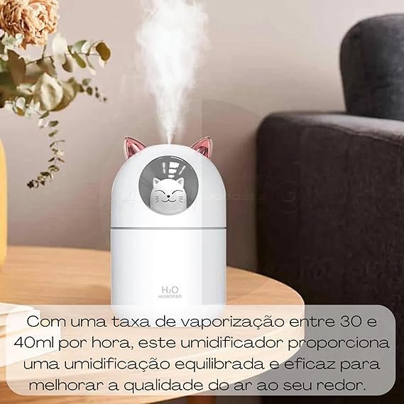 Umidificador de Ambientes Difusor de Aromas com Visor e Design de Gatinho 300 ML 3